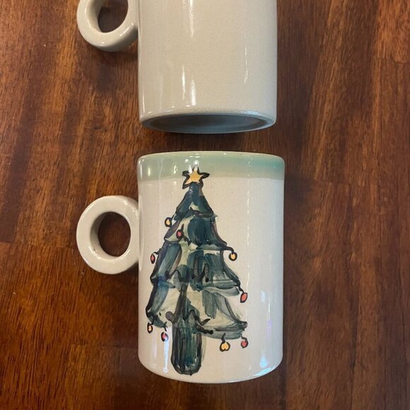 Set of 2 Handmand Pottery Christmas Mugs Hand Painted Collectible 8 Ounces! - Picture 3 of 5